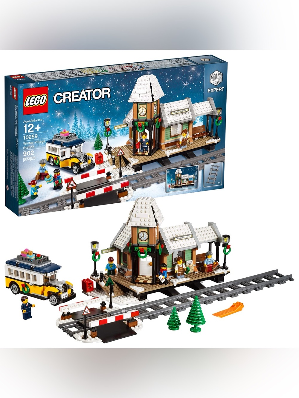 Lego Creator Holiday Train Station with a box of train tracks. RETIRED SET